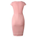 Pink Wrap Lace Patchwork Zipper Hollow Out Irregular Lady Career Dress